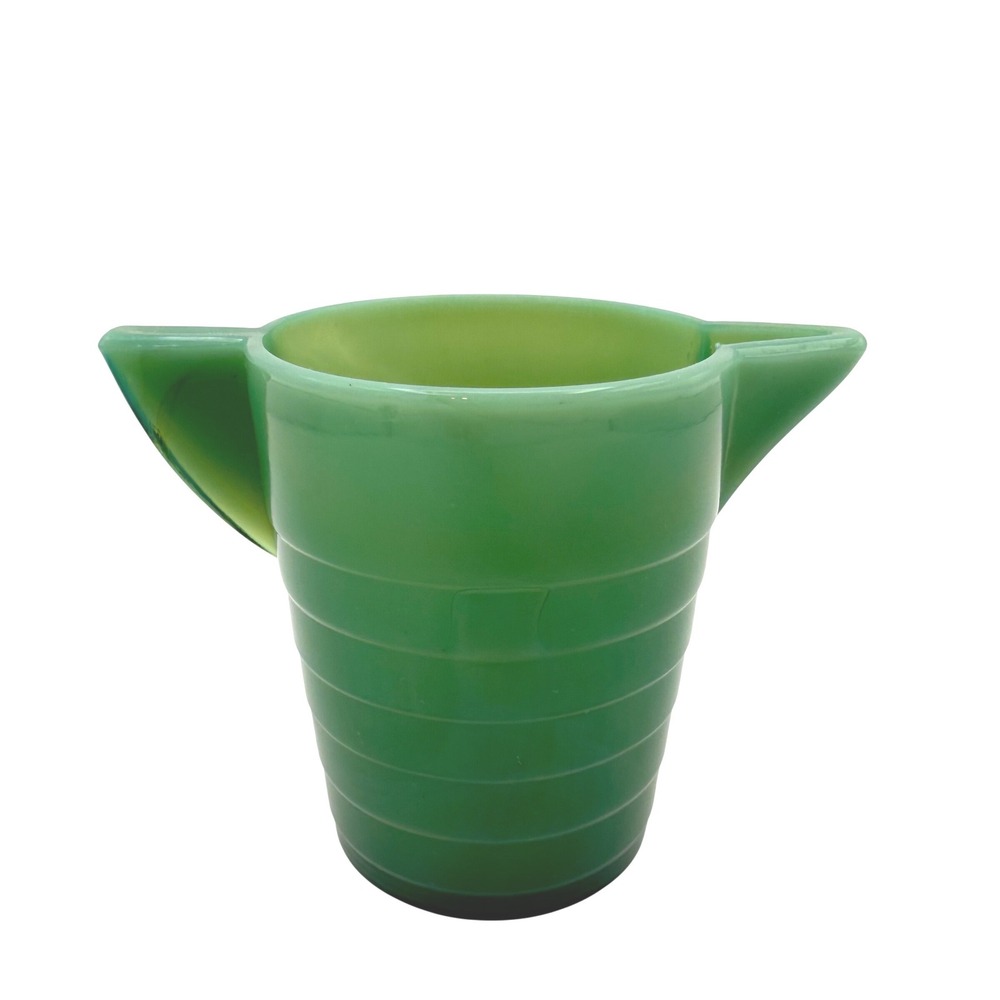 Vintage Arko Jadeite Ribbed Glass Creamer Pitcher Art Deco Green Kids Toy MCM